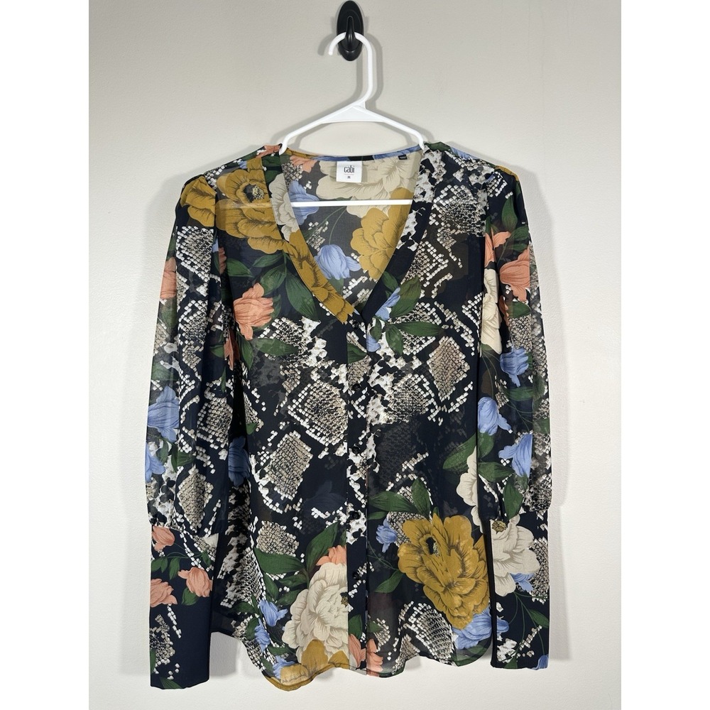 Cabi Top Womens‎ Medium Snake Charmer Sheer Boho Career V Neck